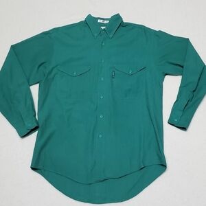 VINTAGE 1970s Levi's Big E Green Gray Striped Western Button Down Collared Shirt
